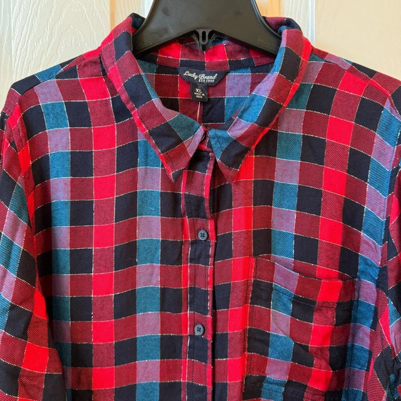 NWT Lucky Brand Red Blue Twill Plaid Casual Buttoned Down Relaxed Fit Shirt XL - Picture 5 of 15